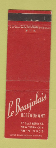 Matchbook Cover - Le Beaujolais Restaurant New York City