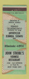 Matchbook Cover - John Strobbl's Viennese Restaurant New York City