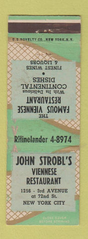 Matchbook Cover - John Strobbl's Viennese Restaurant New York City