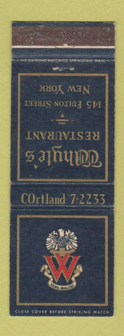 Matchbook Cover - Whyte's Restaurant New York City