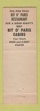 Matchbook Cover - Bit o Paris Restaurant Niagara Falls NY