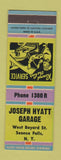 Matchbook Cover - Joseph Hyatt Garage Seneca Falls NY WEAR