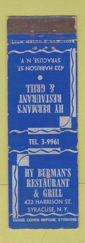 Matchbook Cover - Hy Berman's Restaurant Syracuse NY