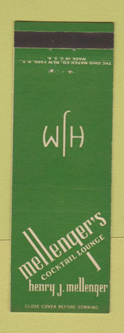 Matchbook Cover - Mellenger's Cocktail Lounge Buffalo NY