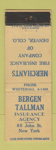Matchbook Cover - Merchants Insurance Burgen Tallman New York City Denver WEAR