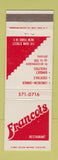Matchbook Cover - Francois Restaurant New York City