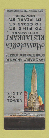 Matchbook Cover - Massoletti's Restaurant New York City WEAR
