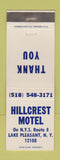 Matchbook Cover - Hillcrest Motel Lake Pleasant NY WEAR