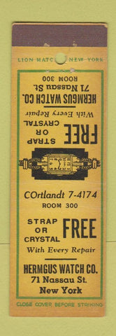 Matchbook Cover - Hermgus Watch Jewelry New York City