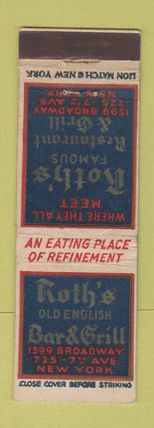 Matchbook Cover - Roth's Restaurant Grill New York City