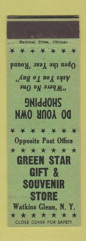 Matchbook Cover - Green Star Gift Souvenir Store Watkins Glen NY