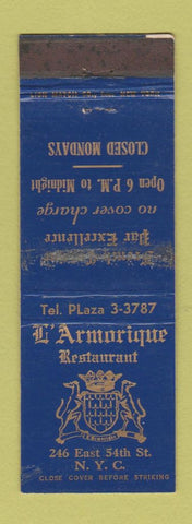 Matchbook Cover - L Armorique Restaurant New York City POOR