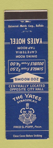 Matchbook Cover - Yates Hotel Syracuse NY