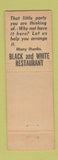 Matchbook Cover - Black and White Restaurant Ilion NY
