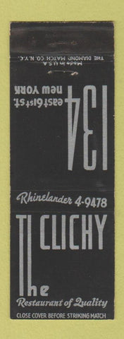 Matchbook Cover - The Clichy Restaurant New York City