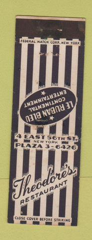Matchbook Cover - Theodore's Restaurant New York City STAINED WORN