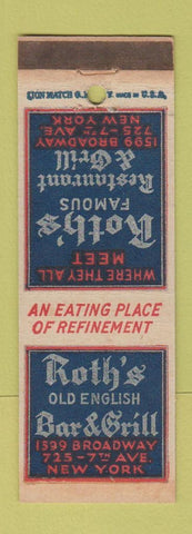 Matchbook Cover - Roth's Restaurant Grill New York City
