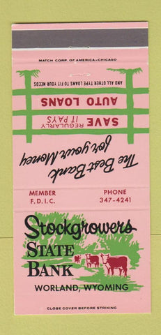 Matchbook Cover - Stockgrowers State Bank Worland WY 30 Strike