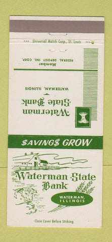 Matchbook Cover - Waterman State Bank IL 30 Strike