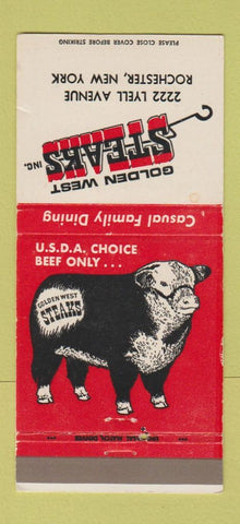 Matchbook Cover - Golden West Steaks Rochester NY 30 Strike