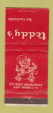 Matchbook Cover - Teddy's Restaurant New York City WORN 30 Strike