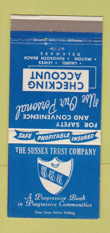 Matchbook Cover - Sussex Trust Company Laurel Lewes Milton DE 30 Strike