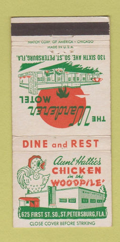 Matchbook Cover Wanderer Motel St Petersburg FL Aunt Hattie's Chicken 30 Strike