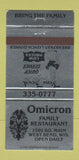Matchbook Cover - Omicron Family Restaurant West Bend WI 30 Strike