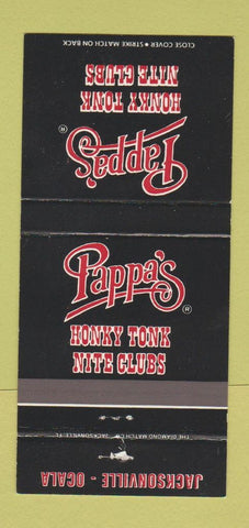 Matchbook Cover - Pappa's Honky Tonk Ocala Jacksonville VL 30 Strike
