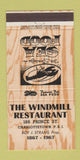 Matchbook Cover - Windmill Restaurant Charlottetown PEI PE 30 Strike