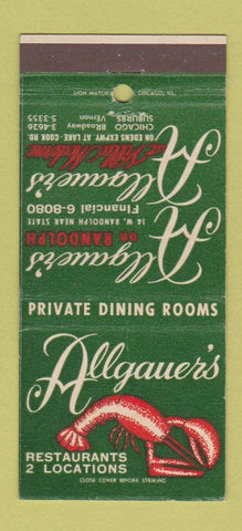 Matchbook Cover - Allgauer's Restaurant Chicago IL 30 Strike