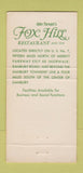 Matchbook Cover - Fox Hill Restaurant Ridgefield CT 30 Strike