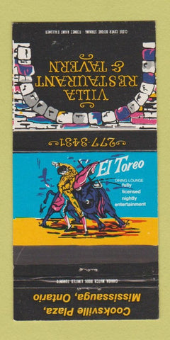 Matchbook Cover - Villa Restaurant Tavern Mississauga ON matador 30 Strike