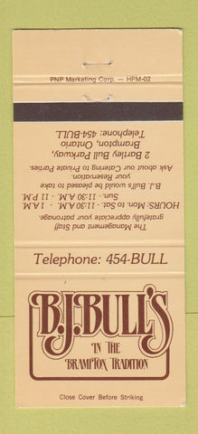 Matchbook Cover - BJ Bull's Brampton ON 30 Strike