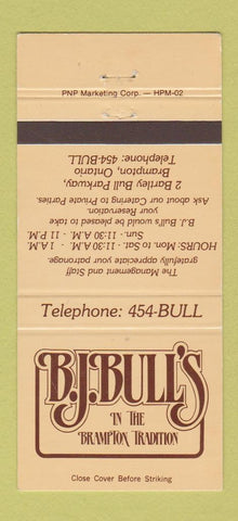 Matchbook Cover - BJ Bull's Brampton ON 30 Strike
