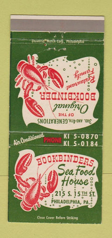 Matchbook Cover - Bookbinders Restaurant Philadelphia PA lobster 30 Strike