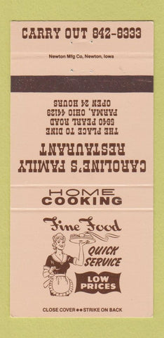 Matchbook Cover - CAroline's Family Restaurant Parma OH 30 Strike