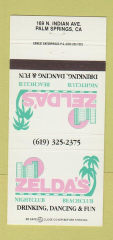 Matchbook Cover - Zelda's Night Club Palm Springs CA 30 Strike