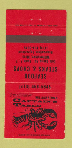 Matchbook Cover - Captain's Table Williamstown MA 30 Strike