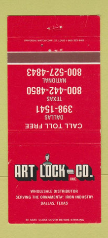 Matchbook Cover - Art Lock Iron Dallas TX WEAR 30 Strike