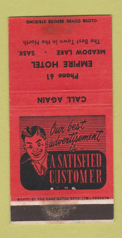 Matchbook Cover - Empire Hotel Meadow Lake SK low phone # WORN 30 Strike