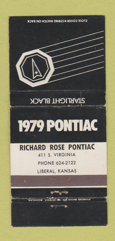Matchbook Cover - 1979 Pontiac Rose Liberal KS Starlight Black WEAR 30 Strike