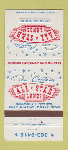 Matchbook Cover - Don Carter All Star Lanes Bowling Dallas TX 30 Strike