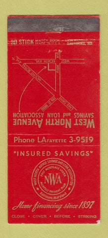 Matchbook Cover - West North Avenue Savings Baltimore MD WEAR 30 Stick