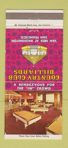 Matchbook Cover - Country Club Billiards San Francisco CA 30 Strike