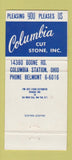 Matchbook Cover - Columbia Cut Stone Columbia Station OH WEAR 30 Strike
