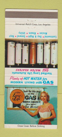 Matchbook Cover - Gas Water Heaters girlie Los Angeles CA 30 Strike