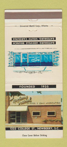 Matchbook Cover - Newberry Federal Savings and Loan SC 30 Strike