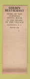 Matchbook Cover - Golden Restaurant Cazenovia NY WORN