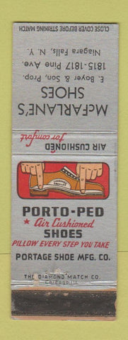 Matchbook Cover - McFarlane's Shoes Porto Ped Niagara Falls NY WEAR